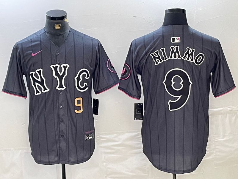 Men New York Mets 9 Nimmo Black City Edition 2024 Nike MLB Jersey style 4